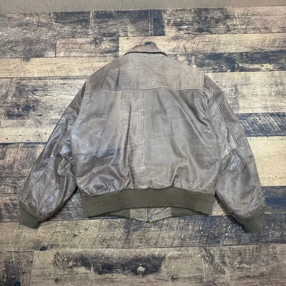 Hunt Club Men's Brown Genuine Leather‎ Bomber Flight Jacket 44R Aviation Large